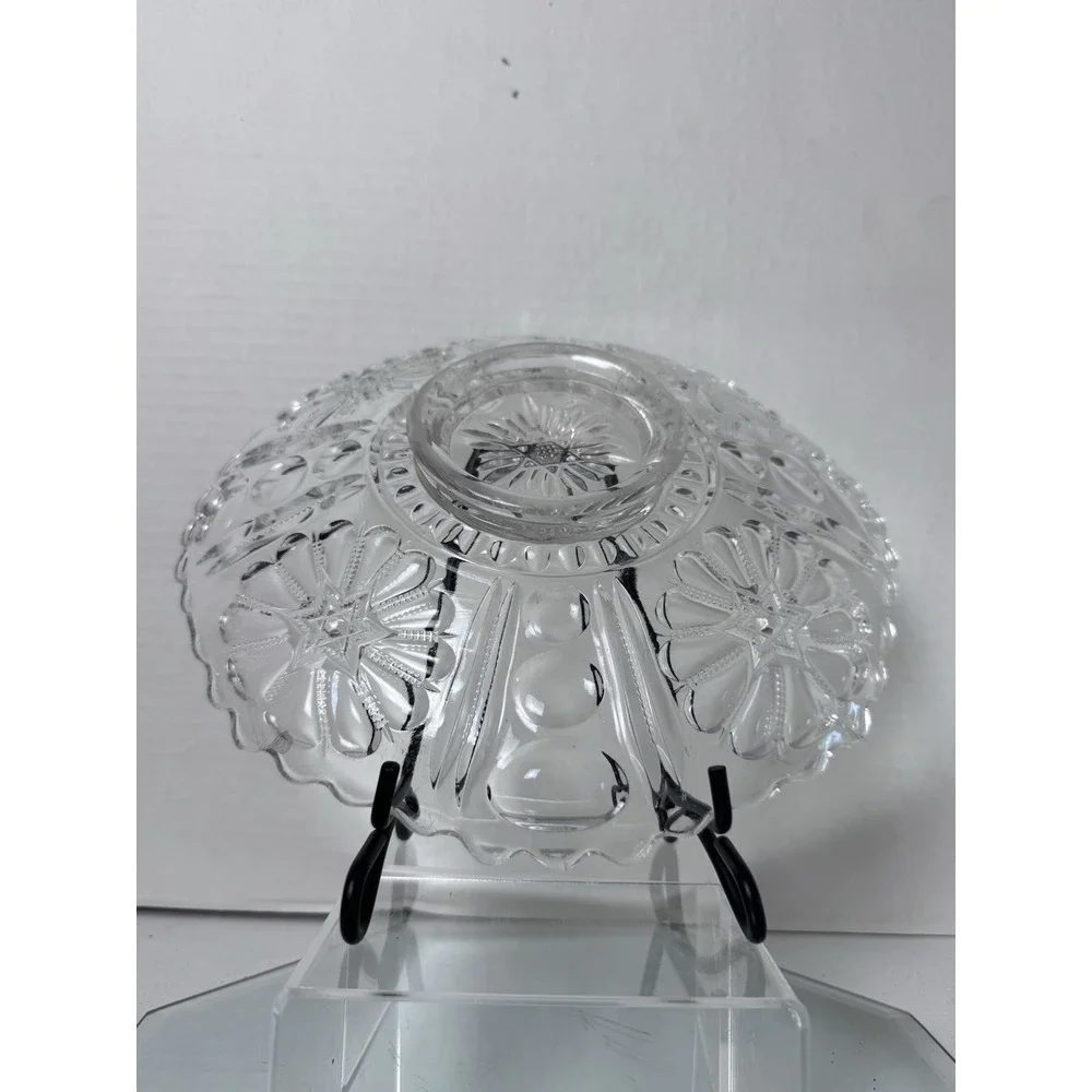 Vintage Clear Pressed Glass Cup Edge Serving Platter Star & Flower Floral Design